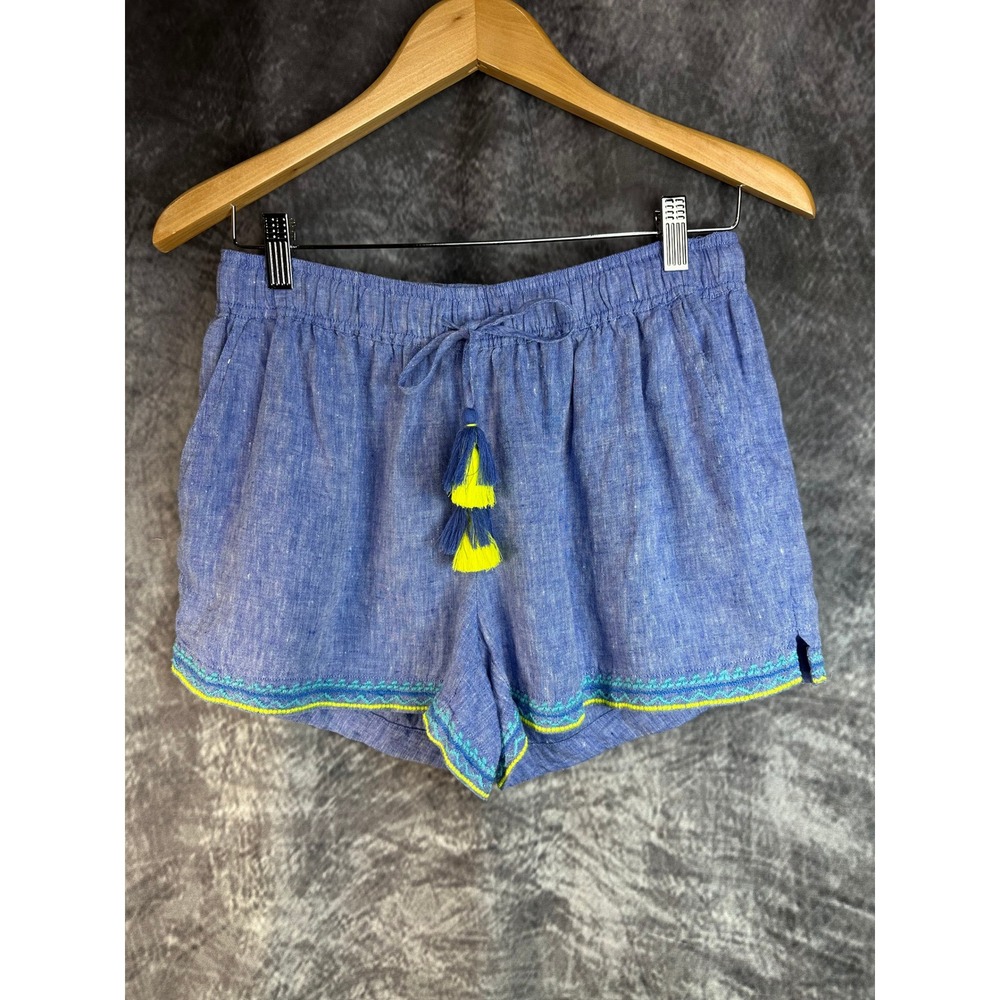 Vineyard Vines 100% Linen Shorts Womens Small Blue Embroidered Tassel 2H001167